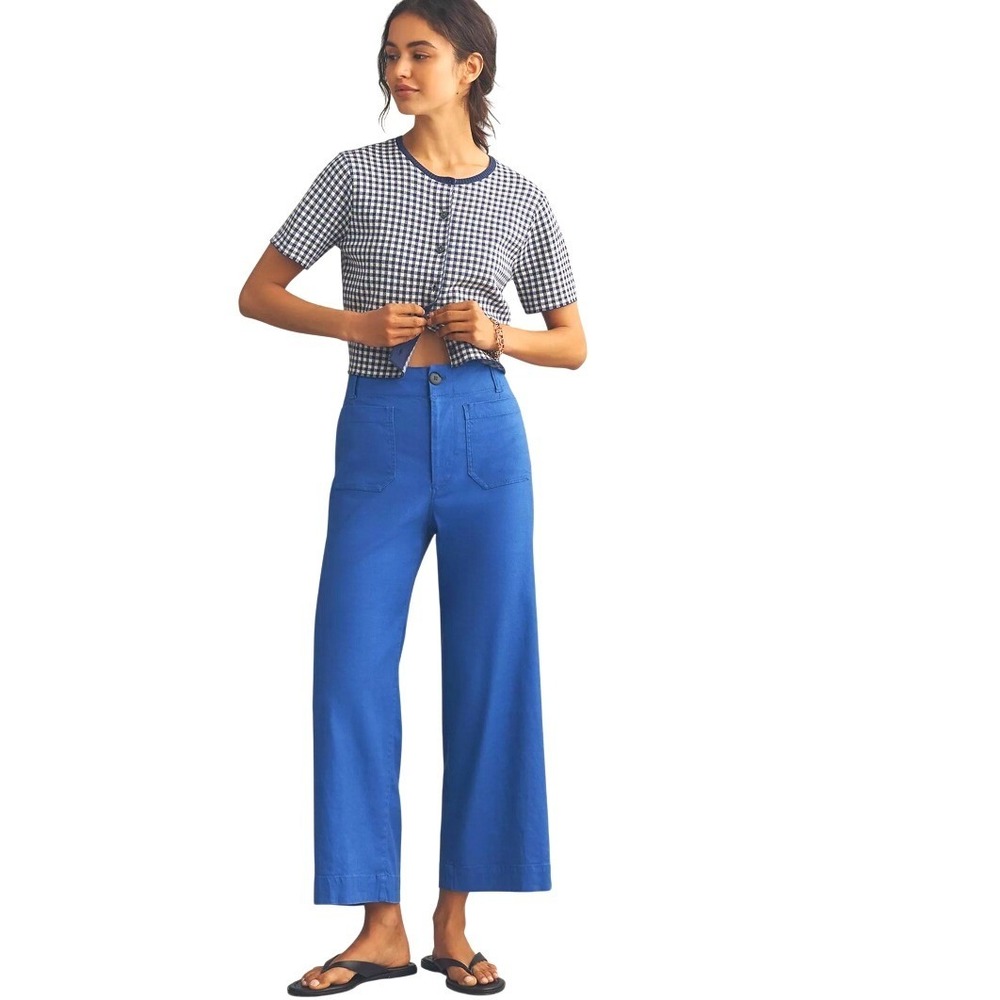 Maeve Anthro Colette Wide Leg Crop Pants 29x25 Blue Boho Coastal Nautical Summer